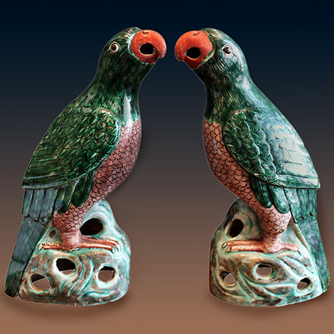 Pair-of-Polychrome-Chinese-Famille-Verte-Parrots