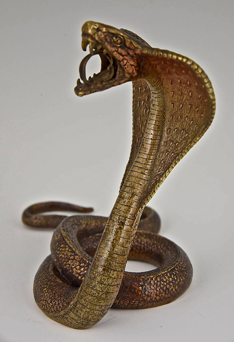 Patinated Vienna Bronze Cobra Signed 'Nam Greb' by Franz Bergman, 1900