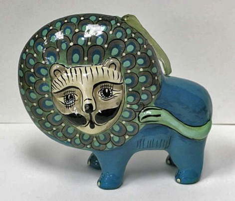 Vintage-Mexican-Folk-Art-Pottery-Lion-Cat-Figurine-Ornament-Tonala