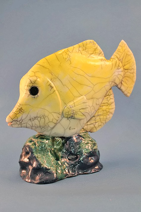 Yellow Tang Fish figurine - Raku Ceramic From Copper Crow Designs