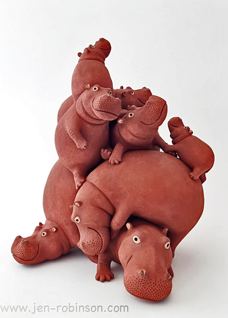 actu-hippopotapile - Jen Robinson hippopotamus family sculpture 