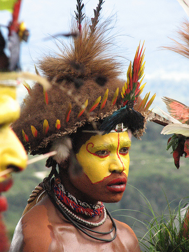 New Guinea Face Paint - yellow and red