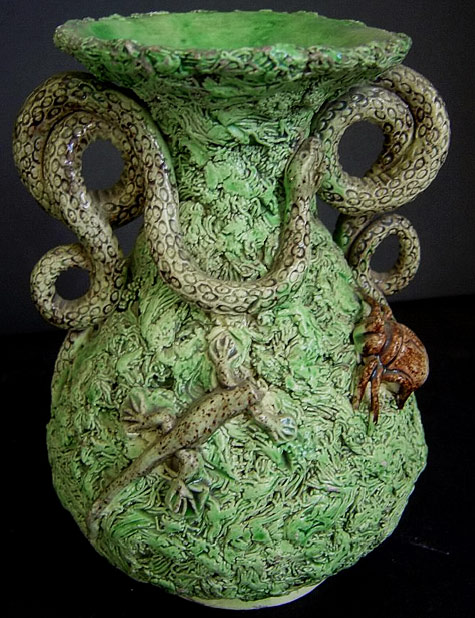 Antique Portugese Palissy Snake Vase