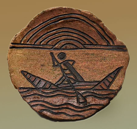 Thanakupi_Man-in-canoe ceramic story panel