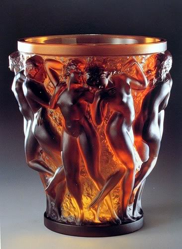 Rene Lalique Bacchantes dancing nudes amber vase