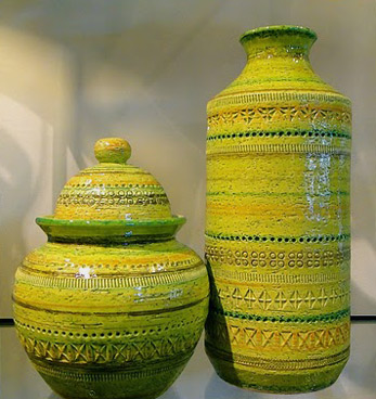 Italian Bitossi Ceramic chartreuse jar and vase