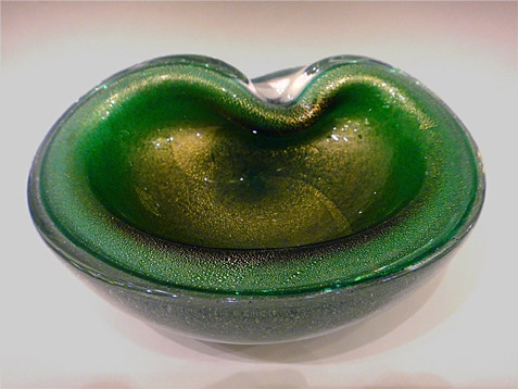 Murano green glass ash tray bio morphic shape