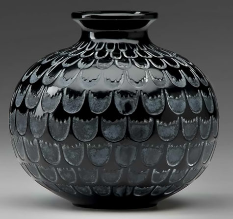 Rene Lalique Grenade vase of black glass