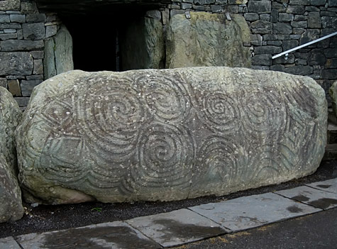 Sacred Irish stone with carved spirals