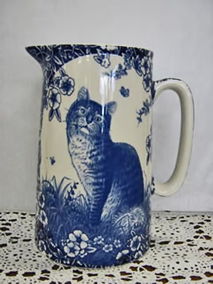 Jug-in-'Inglaze-Blue-Cat'-design-by-Heron-Cross-Pottery.