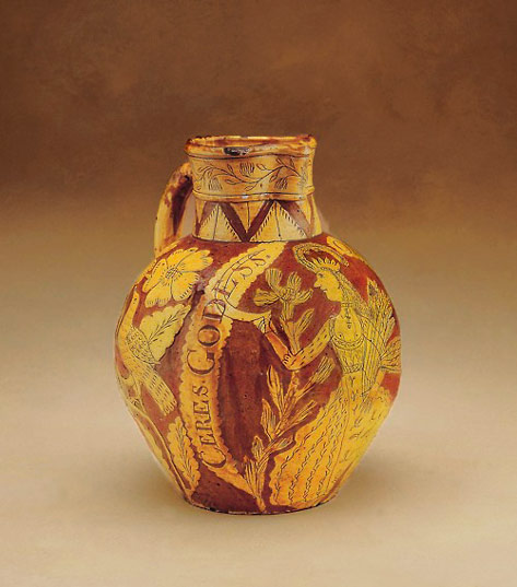 Ceres Goddess jug from 1797, Bideford in red and yellow
