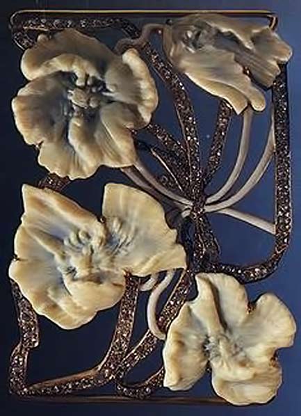 Lalique-1902-signed-'Hawthorne'-Dog-Collar-Plaque--an-openwork-plaque-set-four-carved-French-ivory-hawthorn-flowers