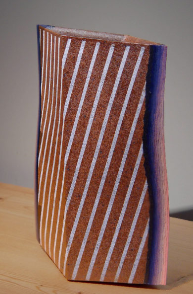Trapezoidal flower vase with diagonal bands, by Miyashita Zenji