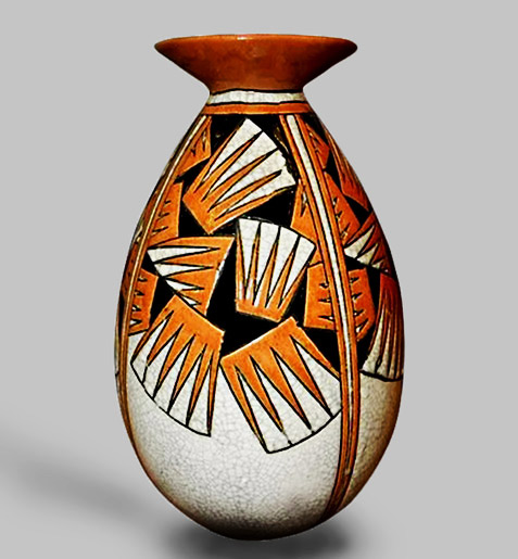Orange Black and Cream Boch ovoid vase with flared rim