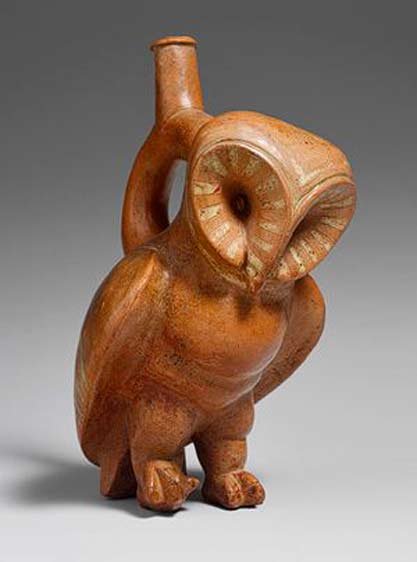 Owl-Stirrup-Spout-Bottle,-2nd–3rd-century-Peru,-Moche