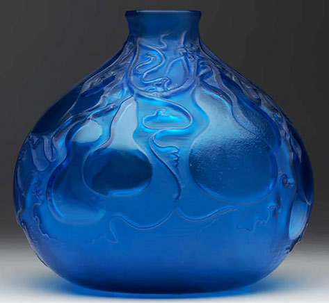 Courges vase of electric blue glass - Rene Lalique