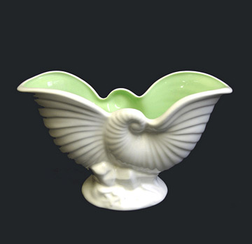Nautius green and white shell vase