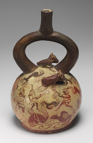 Moche bottle depicting a hunting scene 