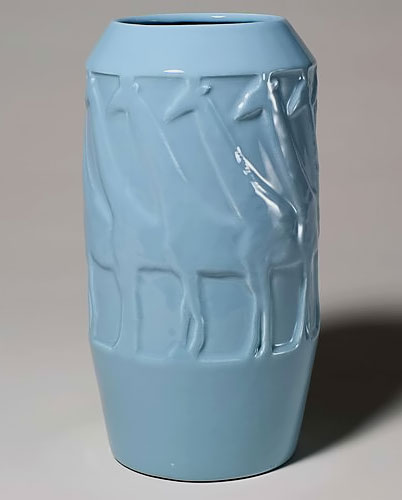 light blue giraffe relief vase by Haeger