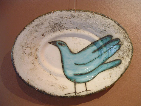 Charmaine Haines turquoise bird motif plate