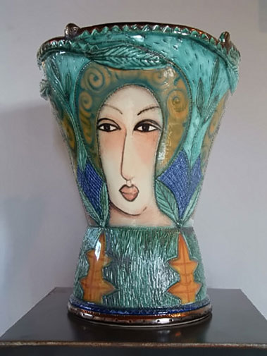 Charmaine Haines female face motif vase