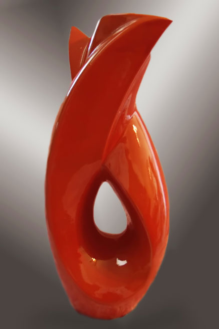 red modernist vase by Haeger