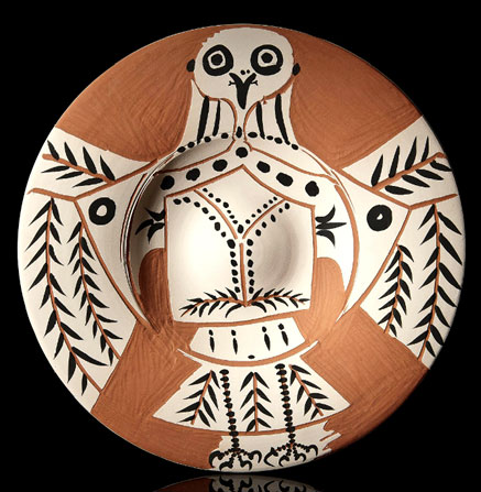 terracotta clay plate with black and white owl - Pablo Picasso