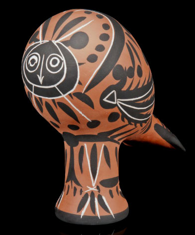 Pablo Picasso terracotta ceramic bird sculpture with painted face motif
