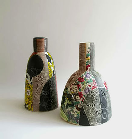 Janet-DeBoos two ceramic bottle vases