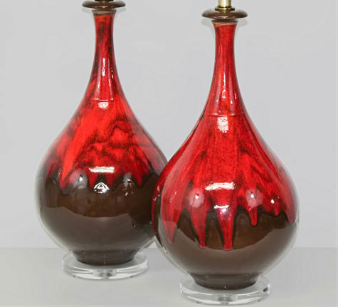 Red drip glaze teardrop vases - Haeger