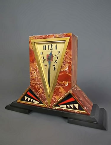 Rosso marble and enamelled art deco clock