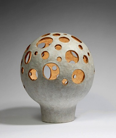 André Borderie ceramic lamp with circle cut outs