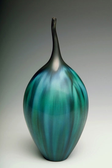 Jan Bilek porcepain teal striped bottle