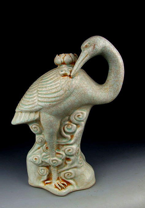 Jingdezhen-Kiln-Qingbai-Glaze porcelain crane candlestick holder