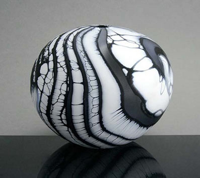 Peter Layton black and whit spherical ceramic vessel