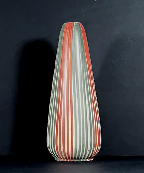 Villeroy and Boch, 60's vase with vertical stripes in orange and sage green