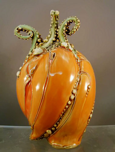 pumpkin orange sculpture vessel by Carol Long