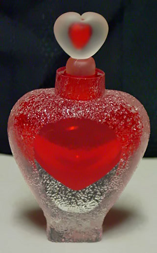 Frosted Crystal Heart Perfume Bottle in red and frosted glass