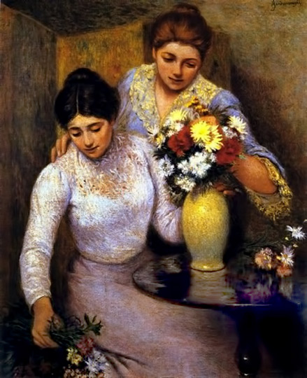Two Girls Arranging Flowers