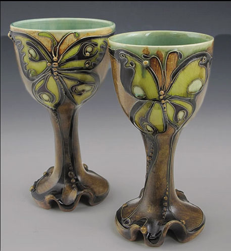 Two butterfly motif goblets by Carol Long