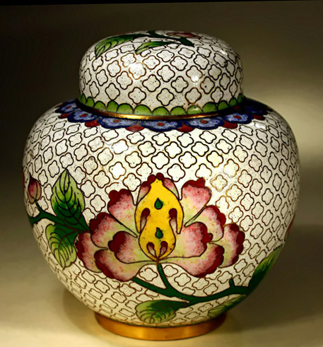 Chinese cloisonné ginger jar with floral decoration