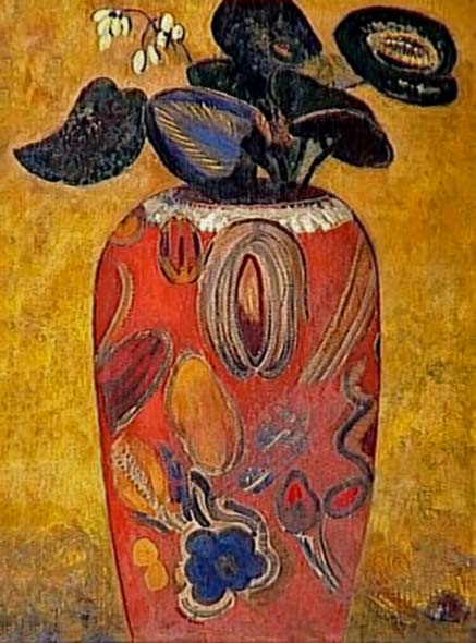 Odilon-Redon FLOWERS IN ORANGE VASE PAINTING