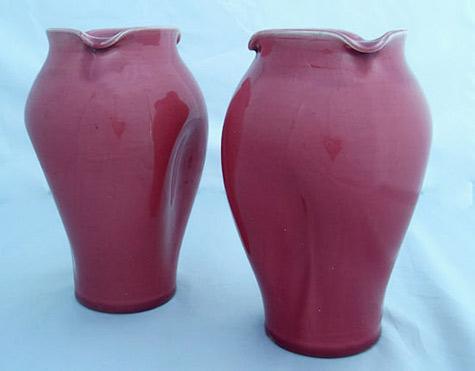 Pair of French Sarreguemines Pink Glazed Vases.