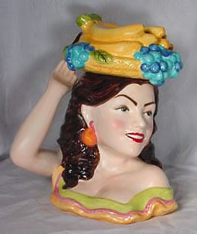 TRGT Vintage Carmen Miranda cookie jar with fruit hat
