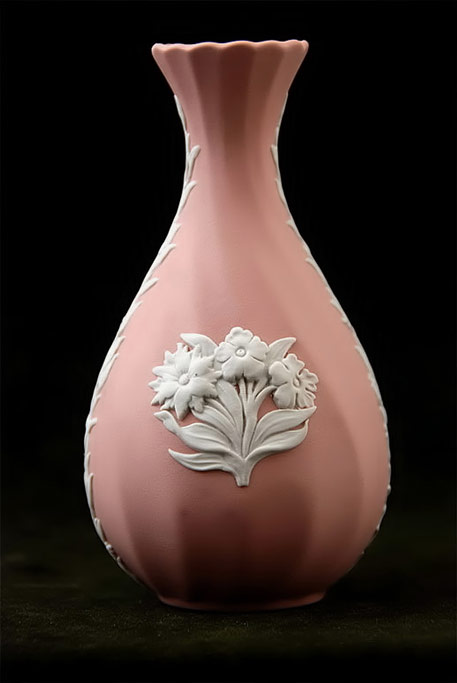 Wedgewood Pink Jasperware Vase with white flowers motif