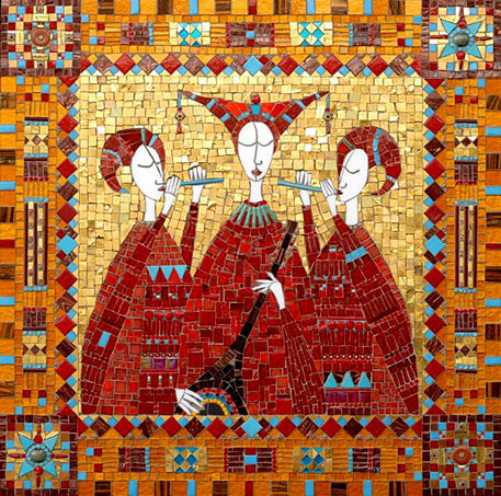  Irinia-Charny-mosaic wall panel of 3 byzantine figures