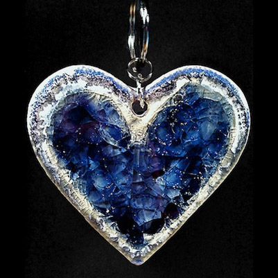 Paloma Pottery blue glass heart pendant