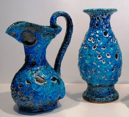 Cyclope Pottery Annecy, France - blue lava glaze jug and vase
