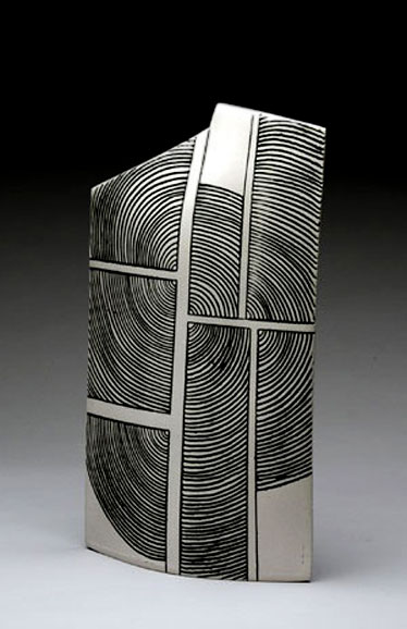Harris-Deller--geometrically spiral decorated vessel