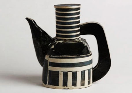 Laurie-Goldstein-~-Teapot in black and white stripes